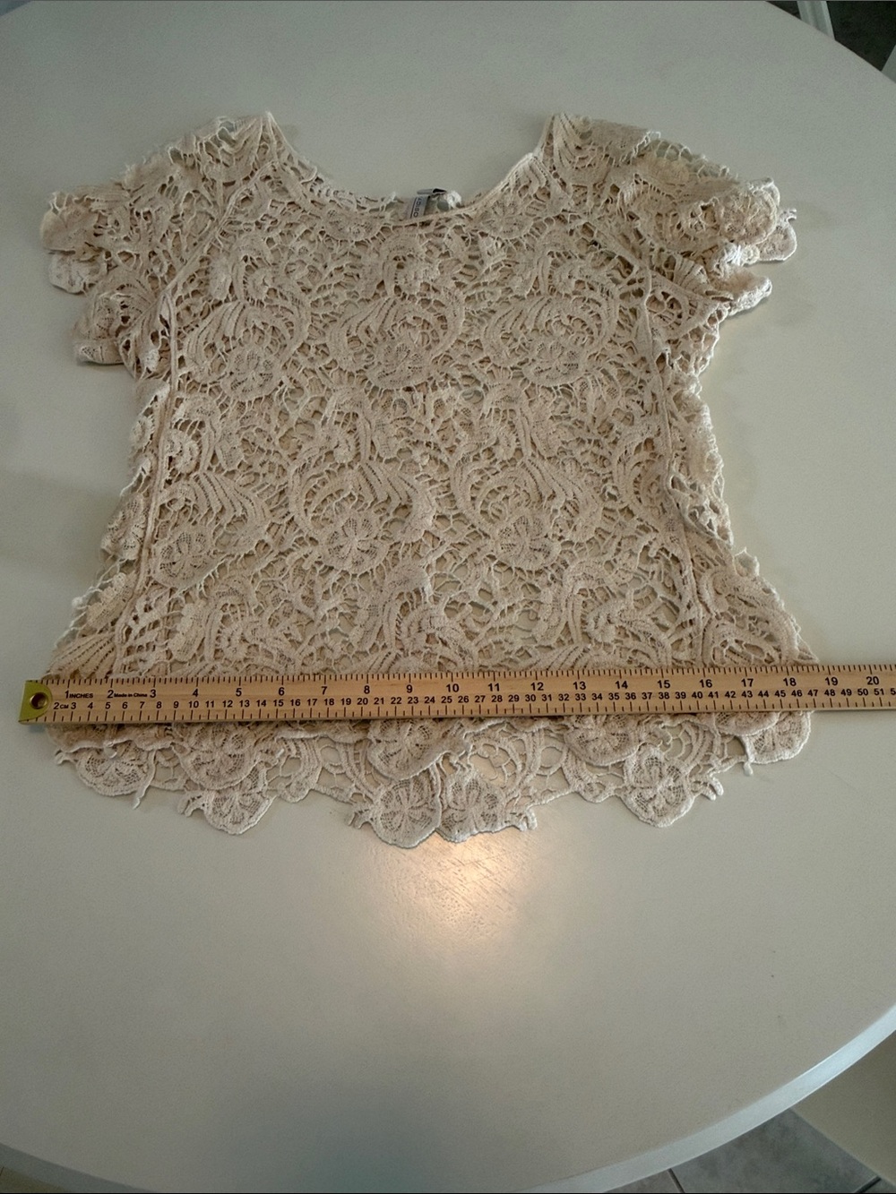 Cream Floral Crochet Lace Top Sheer Cottagecore Boho Fairy Festival Blouse - Picture 9 of 9